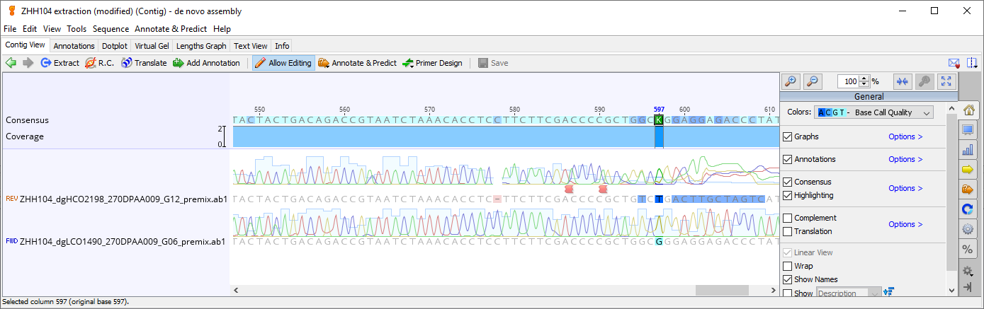 An ambiguity K (Keto, G or T) was inserted, as the assembler wasn’t certain which read to trust