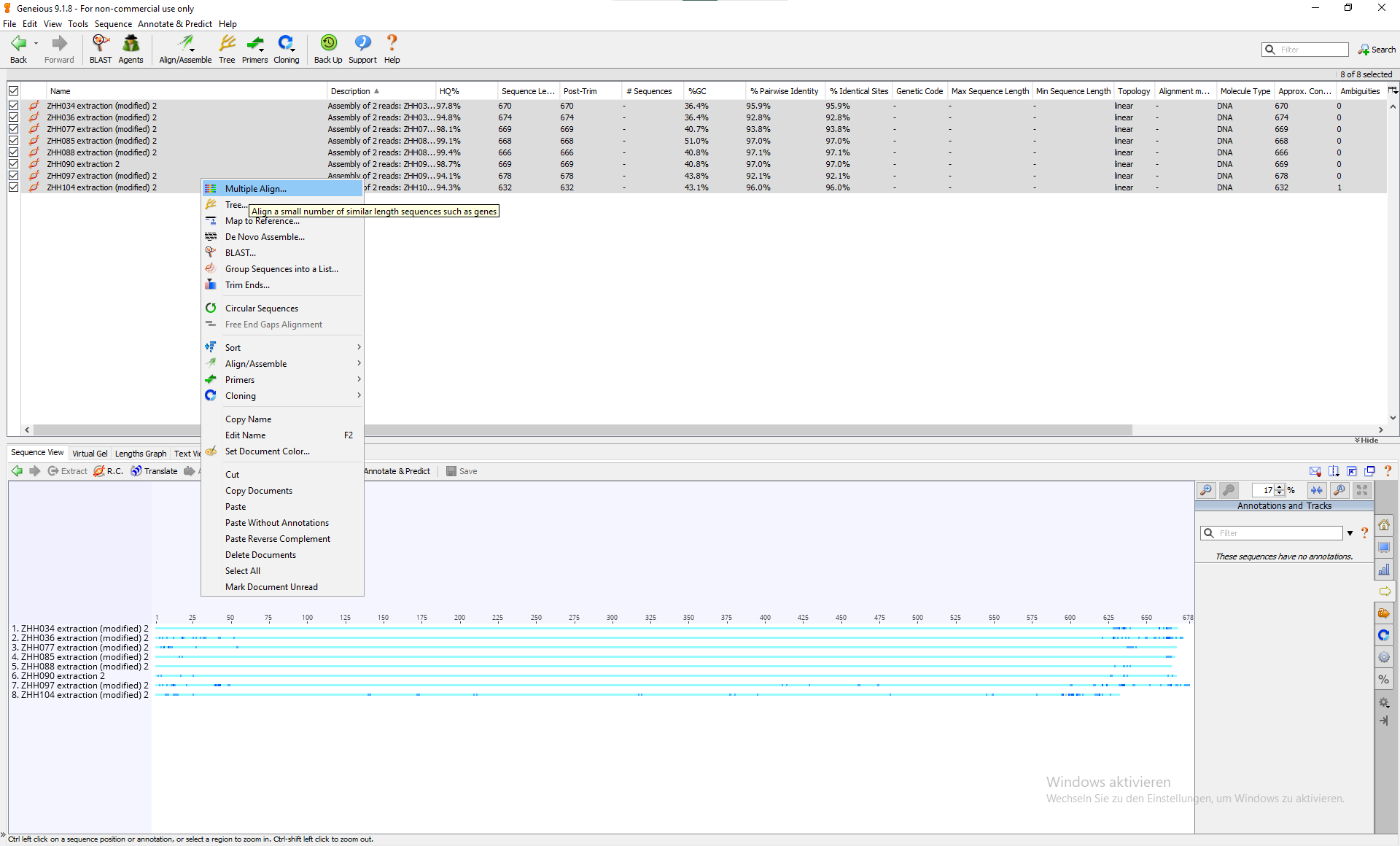Select all consensus sequences and run Multiple Align …